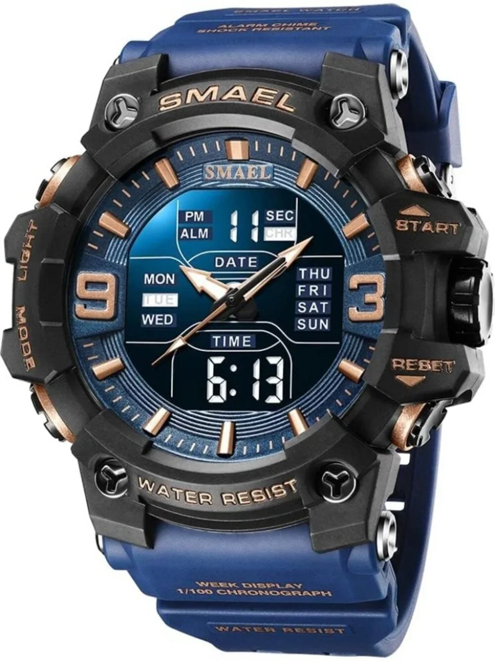 Mens Dark&Blue Analog Quartz S-Shock Waterproof Outdoor Sports LED Digital Watch